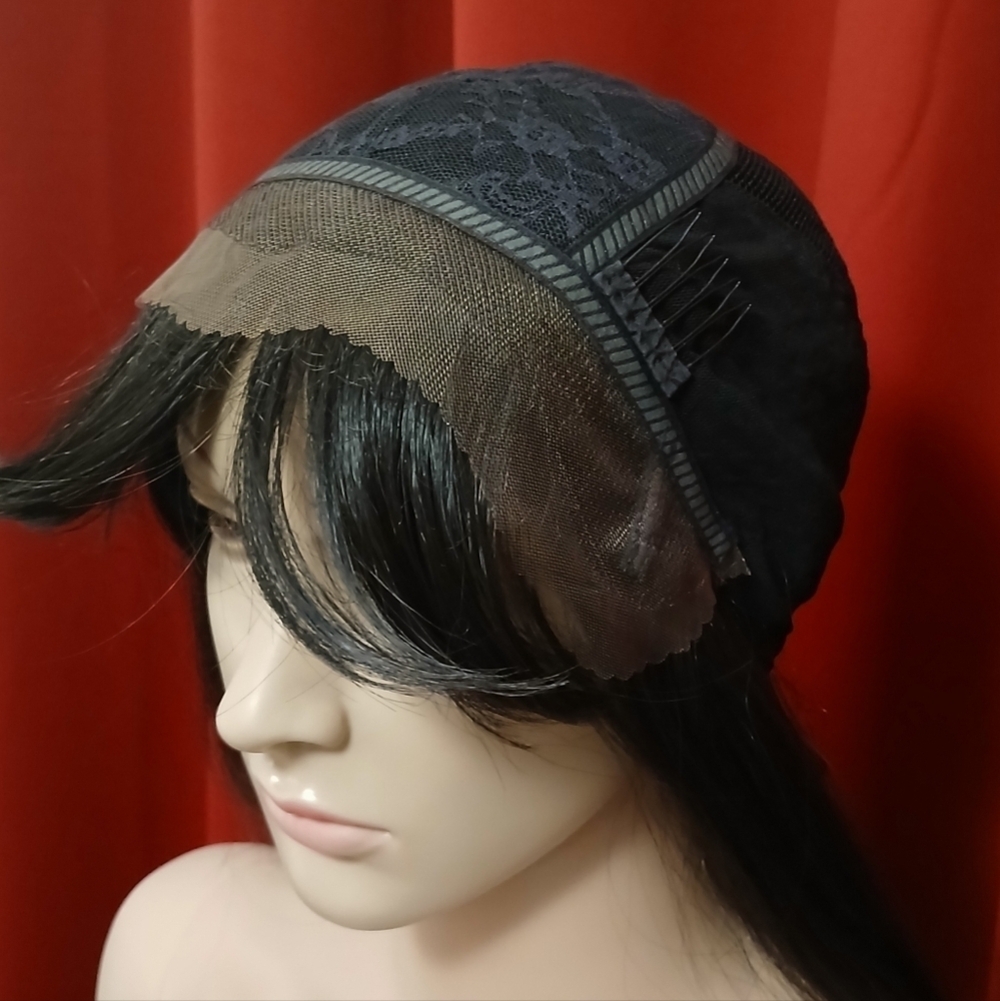 Black Synthetic Fiber 30" Lace Front Wig with Bangs - Picture 10 of 14